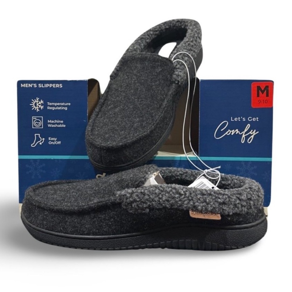 NEW! Dearfoams Men Chloe Soft Knit Clog Slippers Indoor Outdoor Size M Black